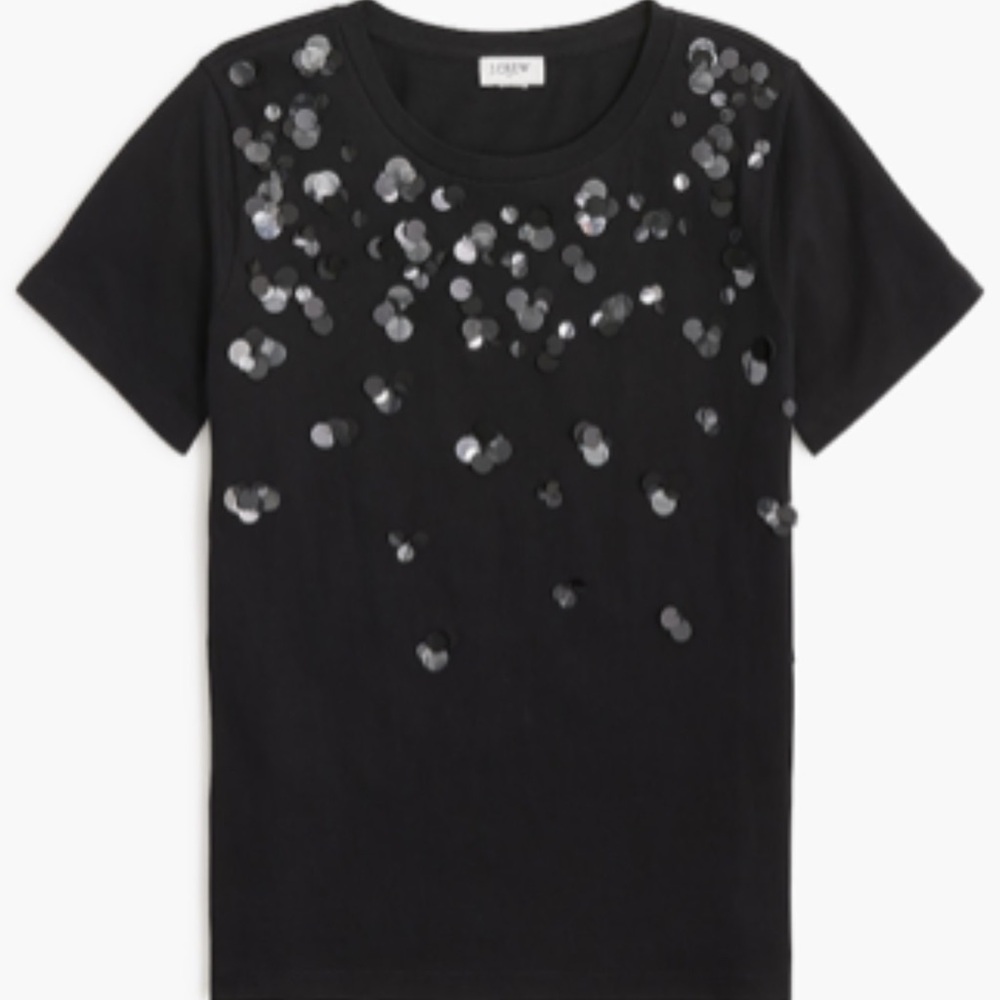 J. Crew Black Short Sleeve Tee with Sparkling Embellishments